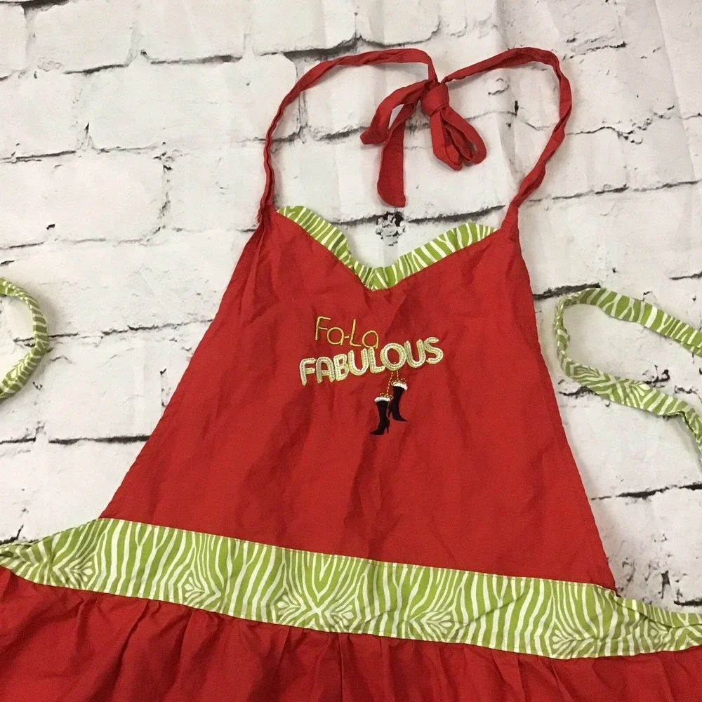 Holiday‎ Christmas Apron Fa-La Fabulous Kristen Levis Design Red Green Fur Trim